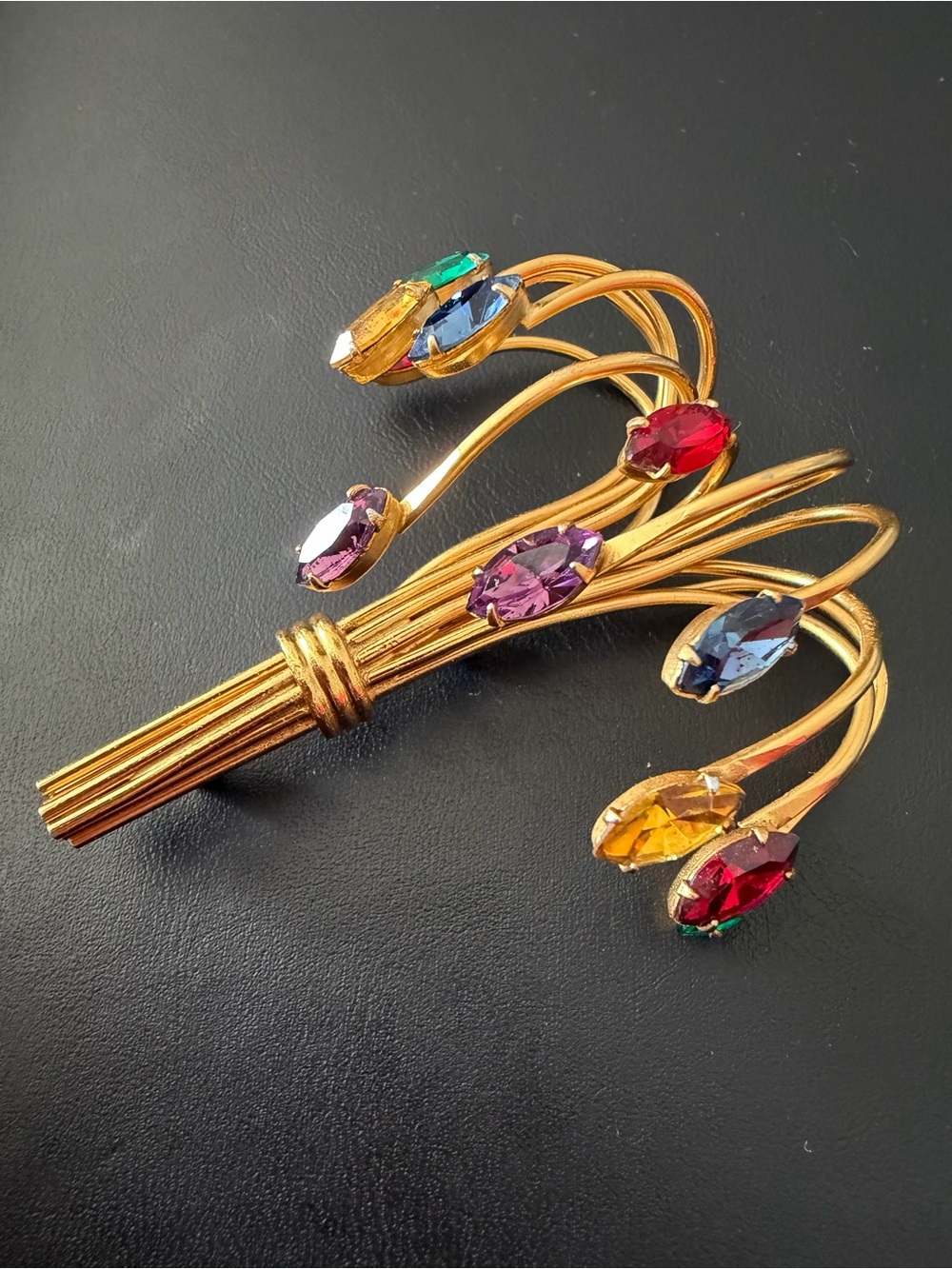Gold-Tone Multicolour Rhinestone Brooch - Picture 5 of 5